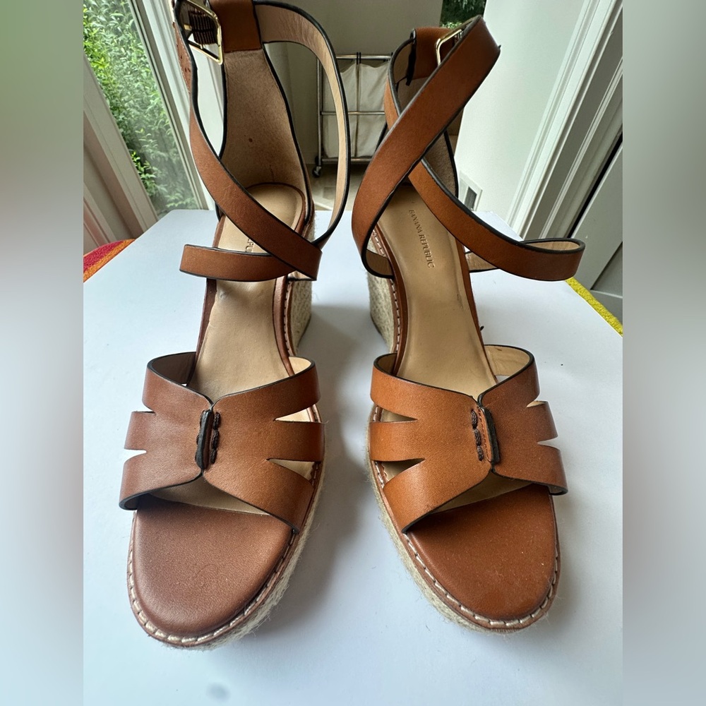 Banana Republic Leather Espadrille Wedge Sandals Size‎ 9
